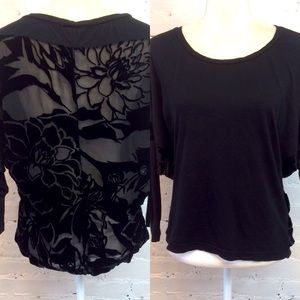 Language raglan sleeve burnout jersey top black m